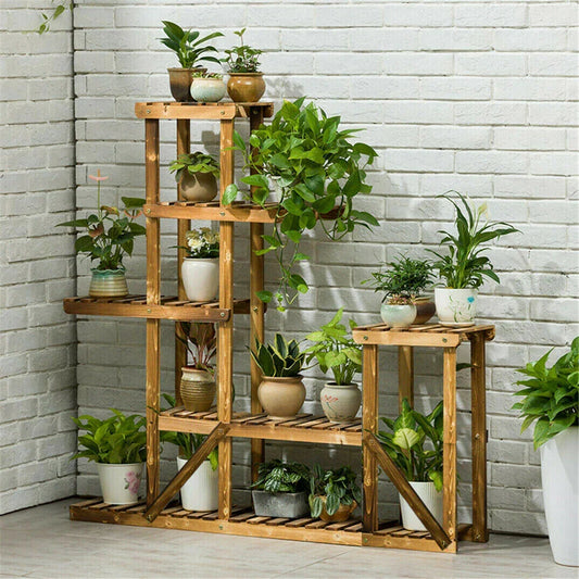 Wood Flower Display Plant Stand 5 Tier Corner Shelf Storage Rack Indoor Outdoor CorbyCart