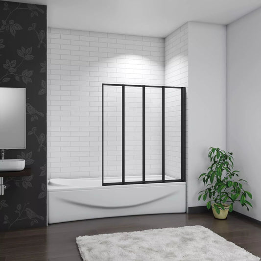 Matt Black 4 Fold Folding Bath Screen Shower Bathroom 4mm Glass Panel 900x1400 CorbyCart