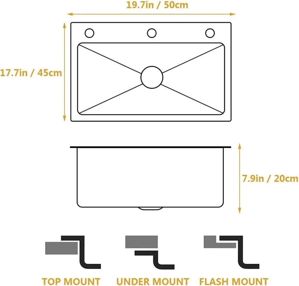 Single Bowl Workstation Sink Black Stainless Steel 50x45cm Corbycart