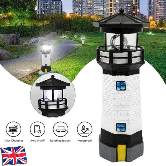 Solar Powered Lighthouse Rotating Led Garden Light House Decoration Ornament UK Corbycart
