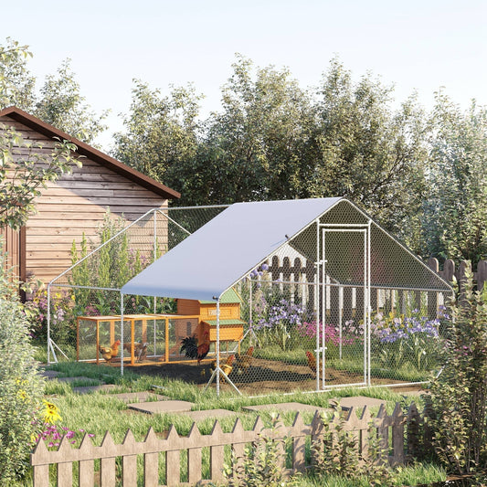 Walk In Chicken Run Galvanized Chicken Coop Hen House w/ Water-Resist Cover Corbycart