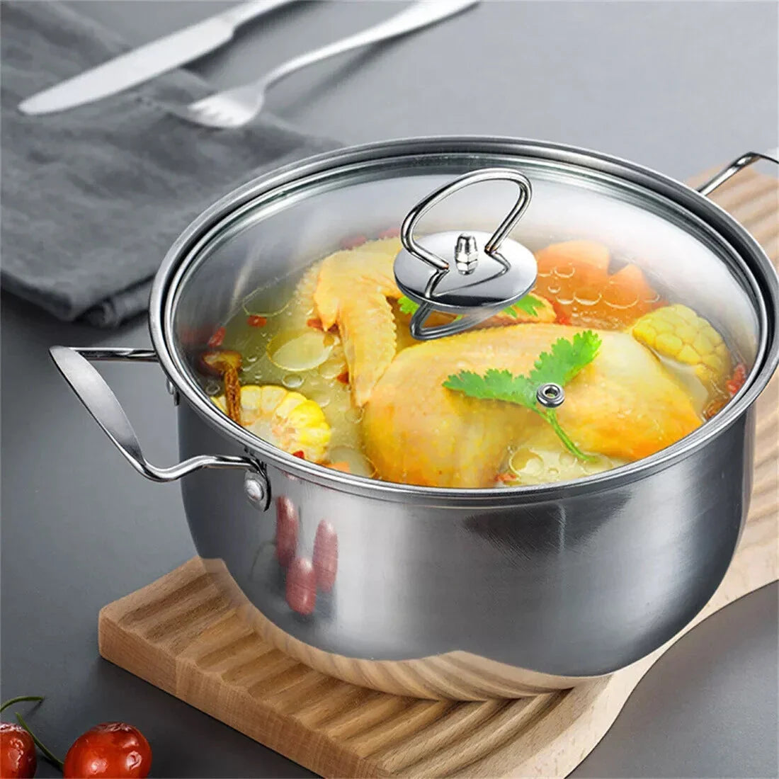 11PCS Induction Non Stick Stainless Steel Cookware Cooking Pot Pan With Lids Set Corbycart