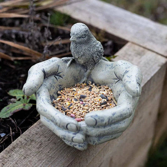 Bird Feeder Stone Effect Bath Garden Decor Hands Ornament Feeding Station Water Corbycart