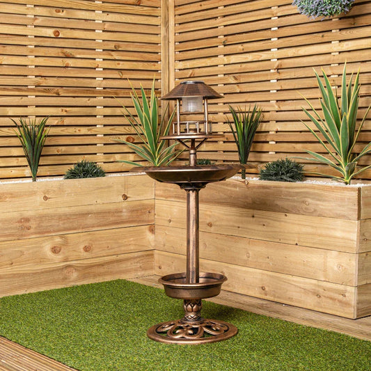 110cm Bronze Effect Resin Garden Bird Bath & Table with Solar Light Corbycart