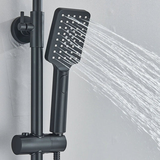 Black Exposed Bathroom Shower Twin Head Large Bar Set Square Valve Rail Hose Tap CorbyCart
