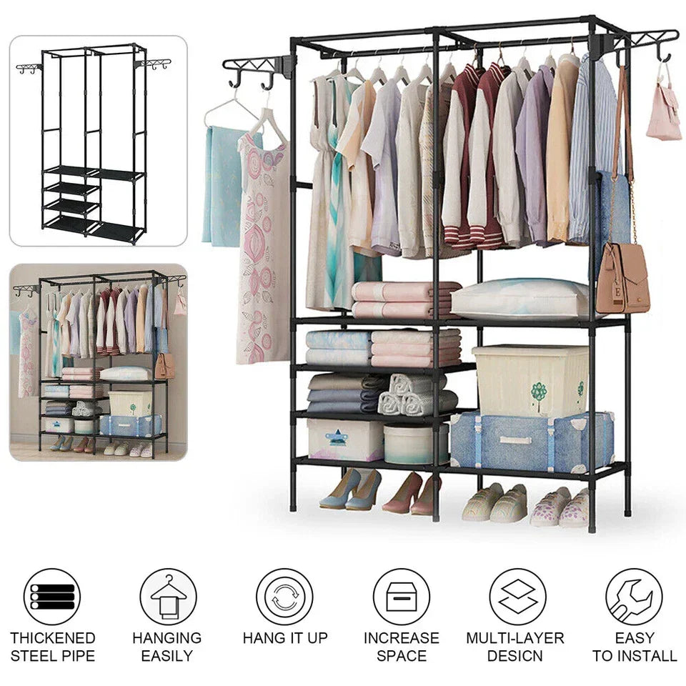 Heavy Duty iron Clothes Rail Stand Rack Storage Garment Shelf Hanging Display CorbyCart