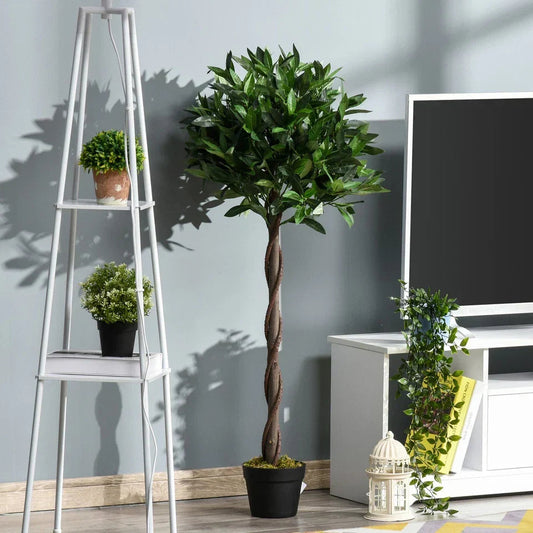 Set Of 2 120cm(4ft) Artificial Bay Laurel Topiary Trees w/ Pot Fake Corbycart