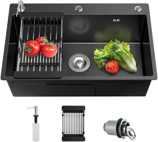 Single Bowl Workstation Sink Black Stainless Steel 50x45cm Corbycart
