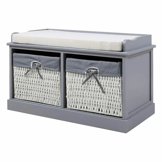 Large Shoe Storage Bench with Seat Cushion And 2 Rattan Basket Organiser Hallway CorbyCart