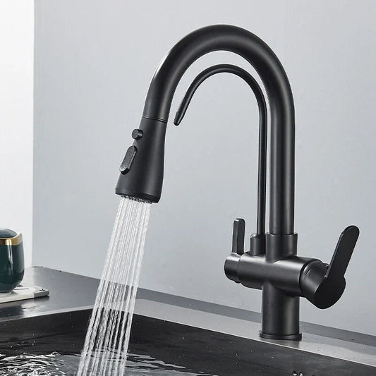 Modern Mono Kitchen Sink Mixer Taps 360° Pull Out Spray Spout Twin Lever 3 Way Corbycart