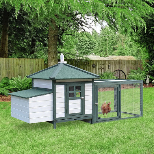 Wood Chicken Coop Pet Poultry Hen House Back yard with Nesting Box Ramp Run Corbycart