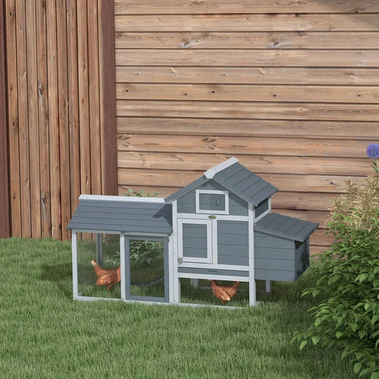 PawHut Chicken Coop Hen Cage Small Animal Hutch Nesting Box Outdoor Run Grey Corbycart