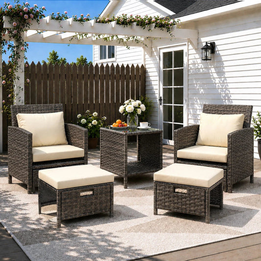 5 Piece Rattan Garden Furniture Patio Sofa Chairs Table Outdoor Conservatory Set CorbyCart