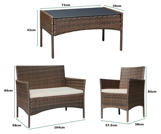 4pcs Rattan Outdoor Garden Furniture Sofa Set Table & Chairs CorbyCart