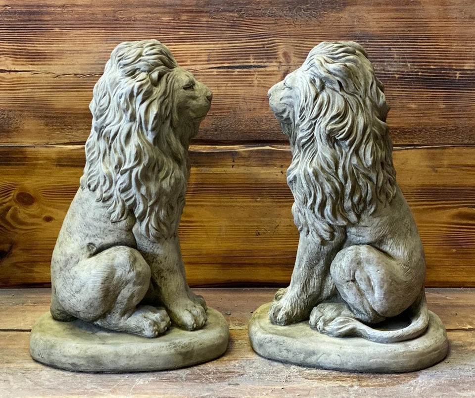 LION PAIR Stone Garden Ornament 40cm Statue Corbycart