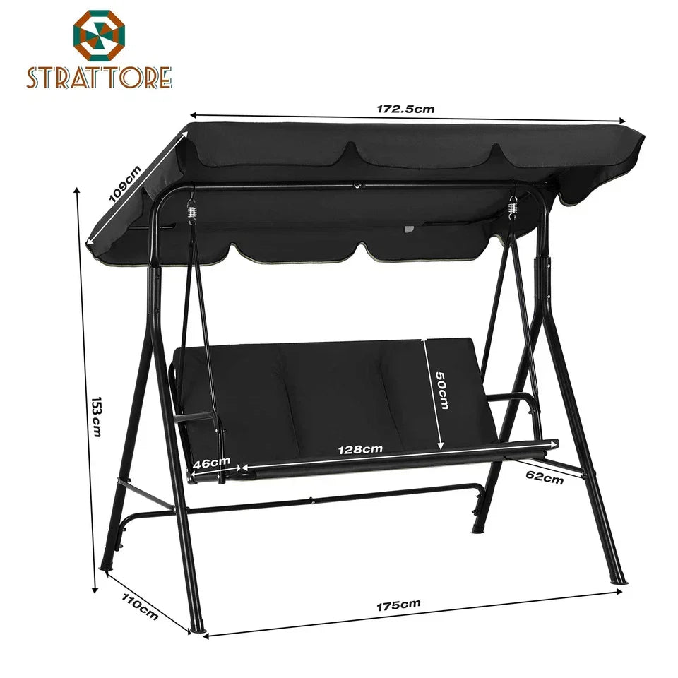 Garden Hammock Swing Chair 3 Seater Bench Canopy Patio Cushion Outdoor Strattore Corbycart