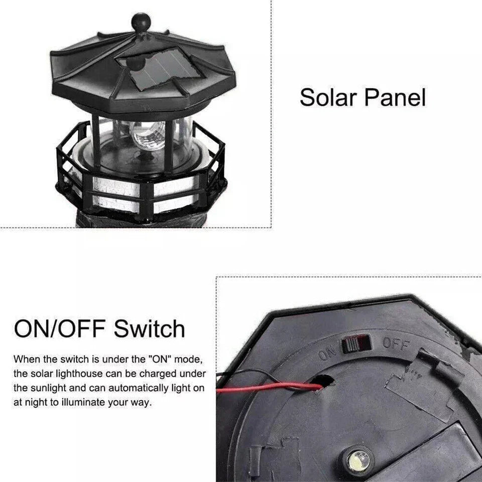 Solar Powered Lighthouse Rotating Led Garden Light House Decoration Ornament UK Corbycart