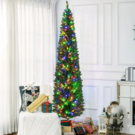 4/5/6/7ft Pencil Slim Christmas Tree with Lights Artificial XMAS Home Decoration CorbyCart