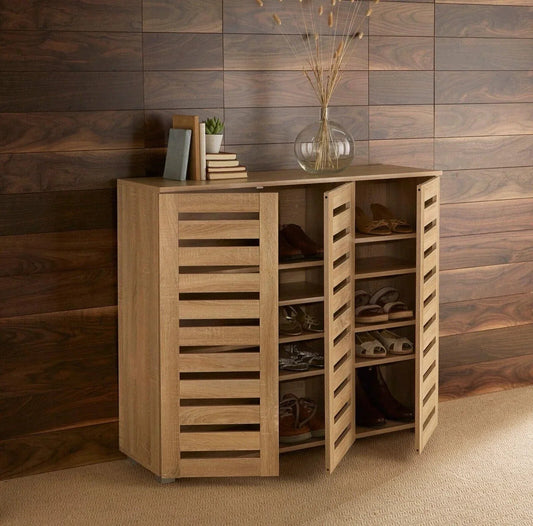 Oslo 3 Door Oak Wooden Shoe Storage Cabinet Rack CorbyCart