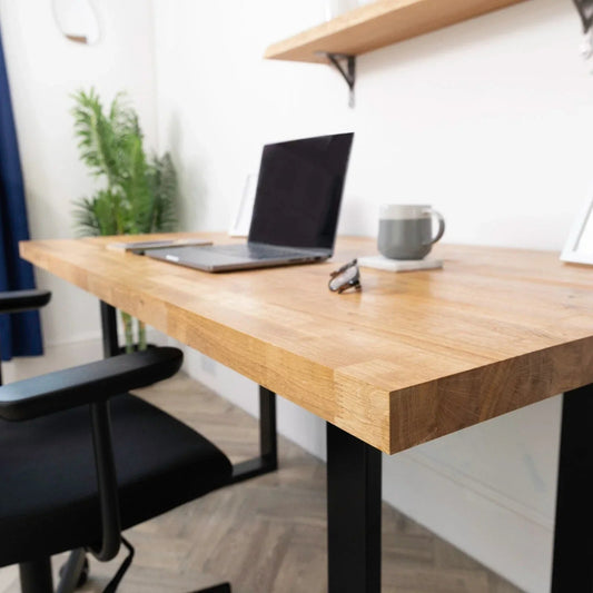 Solid Oak Industrial Wood Desk | Wooden Home Computer Office Gaming Workstation CorbyCart