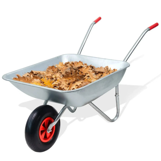 65L Wheelbarrow Heavy Duty Galvanised Home Garden Metal Cart with Pneumatic Tyre Corbycart