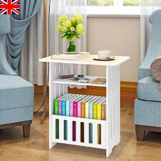 White Small Bedside Table Nightstand Tea Coffee Table Nightstand Storage Shelf CorbyCart