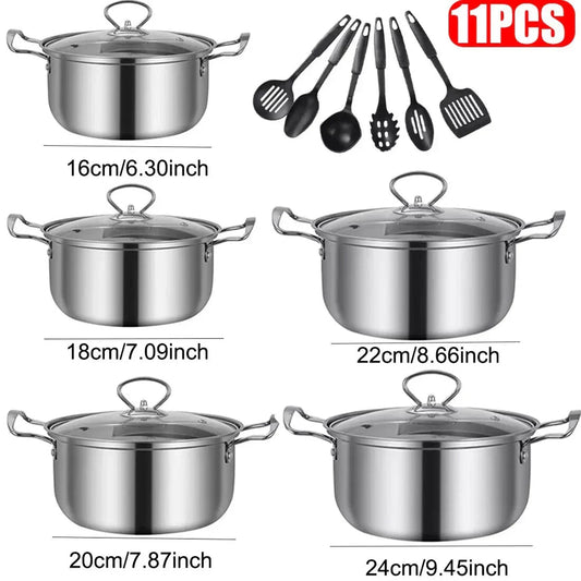 11PCS Induction Non Stick Stainless Steel Cookware Cooking Pot Pan With Lids Set Corbycart
