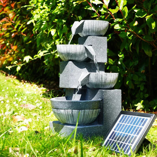 Solar Garden Water Feature Fountain Deco- ration 4 Tier Bowl LED Outdoor Indoor Corbycart