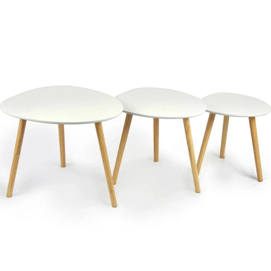Scandinavian Nest of 3 Tables Coffee Side End Lamp Set Modern Furniture CorbyCart