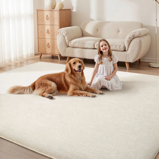 Cream Fluffy Anti-Slip Mat Living Room Bedroom Rug Carpet CorbyCart