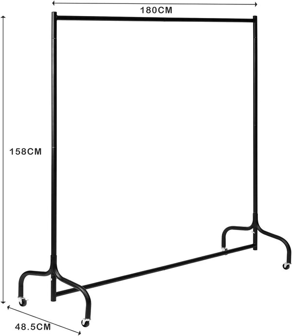 4/5/6ft Heavy Duty Metal Clothes Garment Single Hanging Rail with Wheels CorbyCart