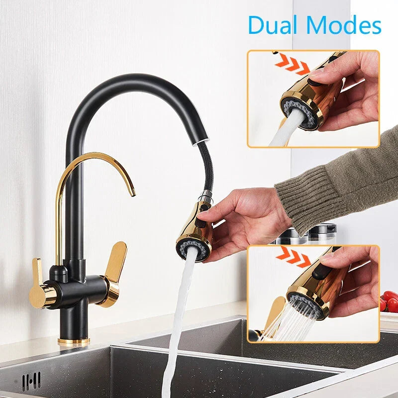Modern Mono Kitchen Sink Mixer Taps 360° Pull Out Spray Spout Twin Lever 3 Way Corbycart