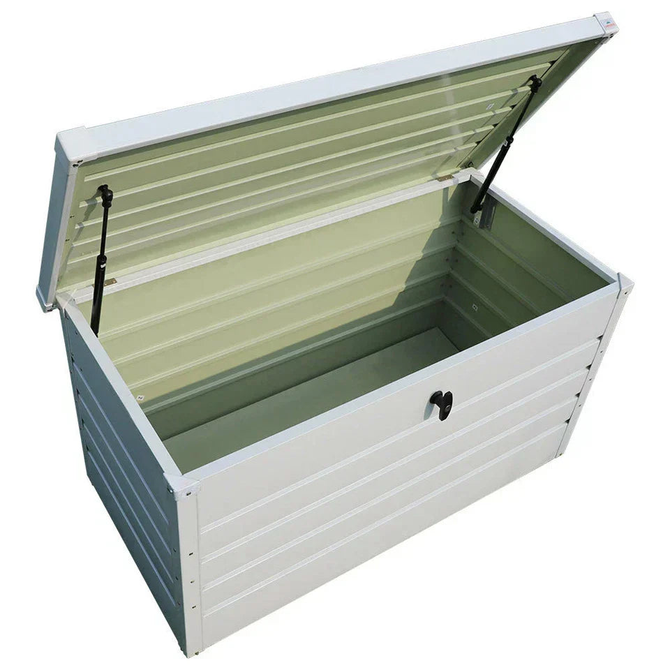 400L Outdoor Garden Storage Metal Steel Chest Cushion Box Case Shed Sit-On Lid Corbycart