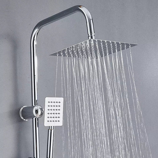 Shower Kit Twin Head 2 Mixer Shower Heads Rail Hose Riser Square Bathroom Set CorbyCart