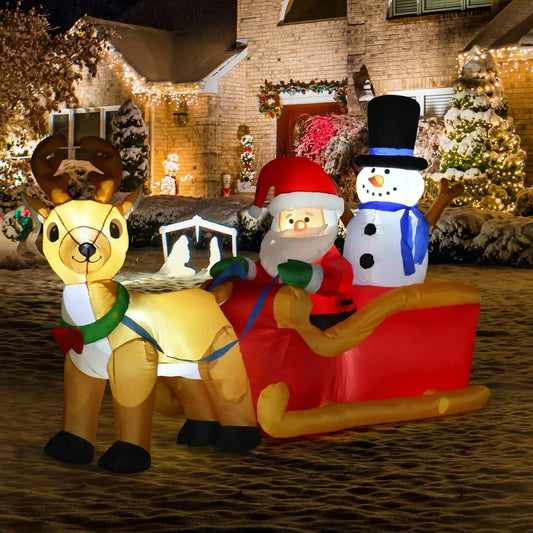 6.5ft Christmas Inflatable Santa Claus on Sleigh Deer LED Lighted for Decoration CorbyCart