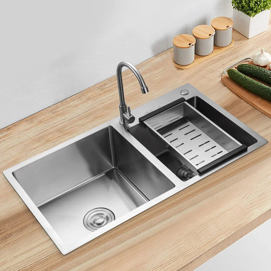 Double Bowl Stain less Steel Drop in Kitchen Sink Dish Washer Vegetable Sink Corbycart