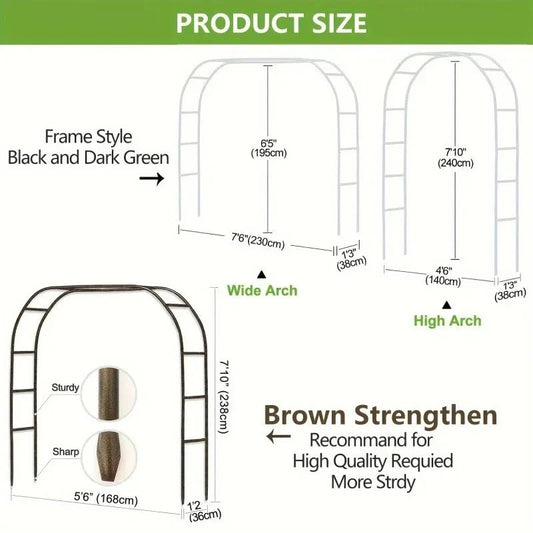1Pc, Metal Garden Arch, 100Inch Large Size Heavy Duty Steel Frame Garden Arch Corbycart