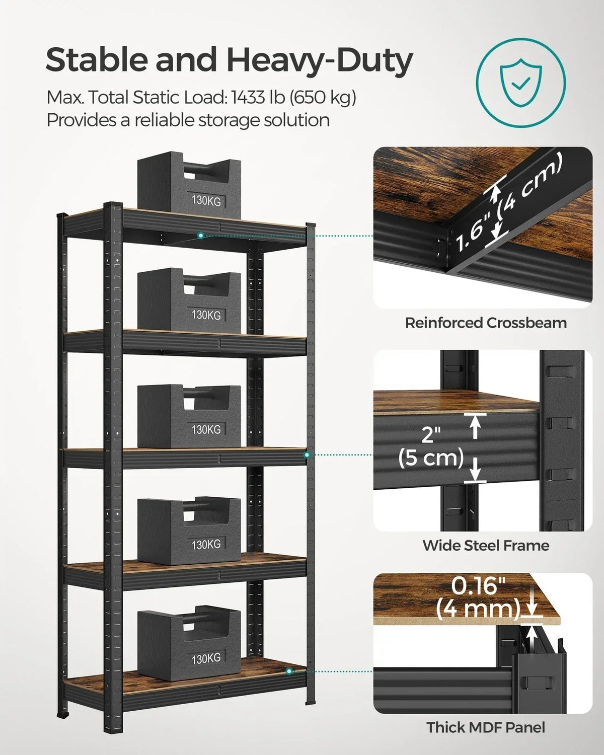 Large Heavy Duty Industrial Shelving Unit 650kg Load Capacity Adjustable Shelves CorbyCart