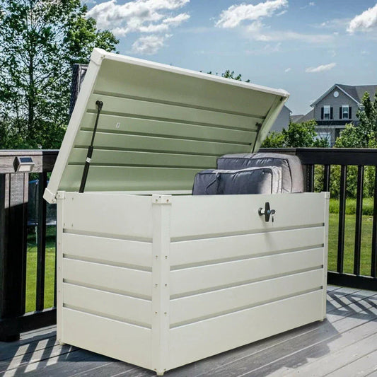 400L Outdoor Garden Storage Metal Steel Chest Cushion Box Case Shed Sit-On Lid Corbycart