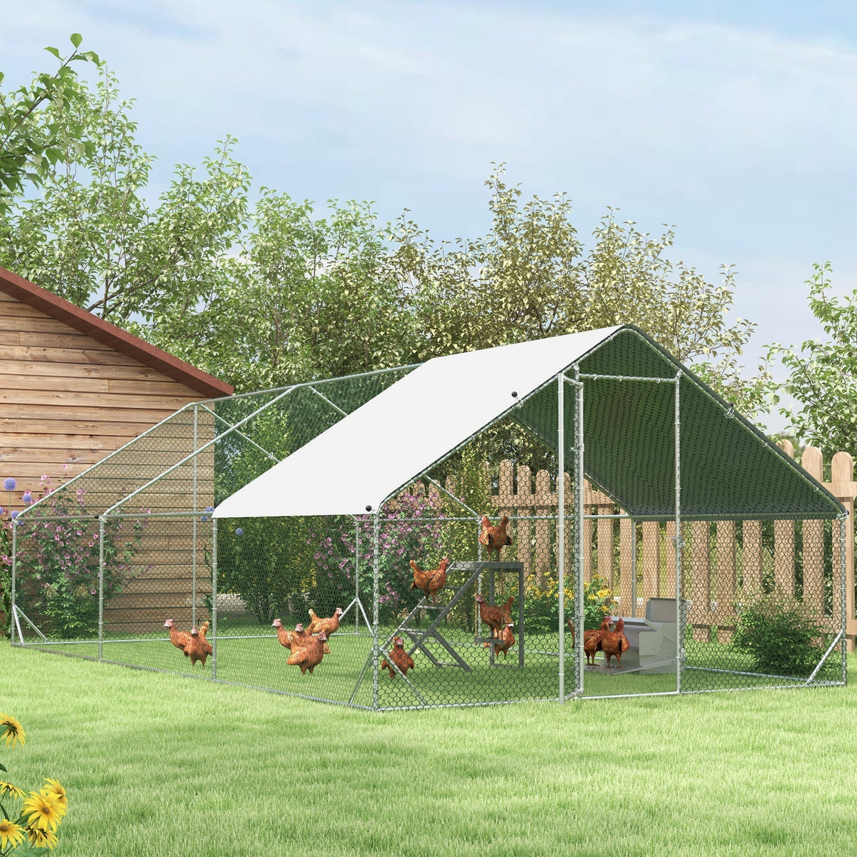 Walk In Chicken Run Galvanized Chicken Coop Hen House w/ Water-Resist Cover Corbycart