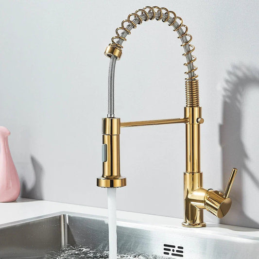 Modern Gold Kitchen Mixer Taps Pull out Spray 360° Mono Single Lever Sink Faucet Corbycart