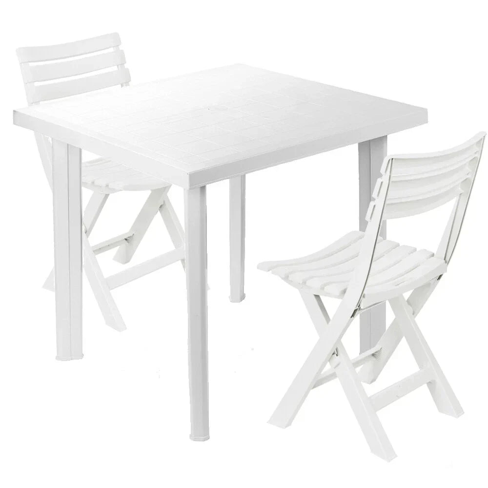 5PCs White Plastic Garden Dining Table with Chairs Set Patio Deck Outdoor Furniture CorbyCart