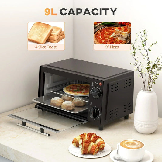 Mini Oven 9L Countertop Toaster Oven with Timer Control 750W Black Corbycart