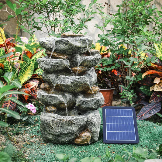 Solar Powered Cascading Stones Fountain LED Water Feature Garden Statues Pump Corbycart