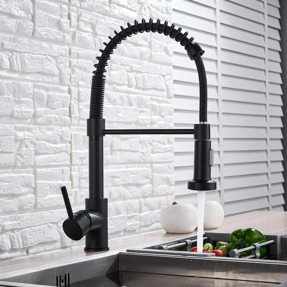 Matt Black Monobloc Kitchen Sink Mixer Tap with Pull Out Hose Spray Single Lever Corbycart