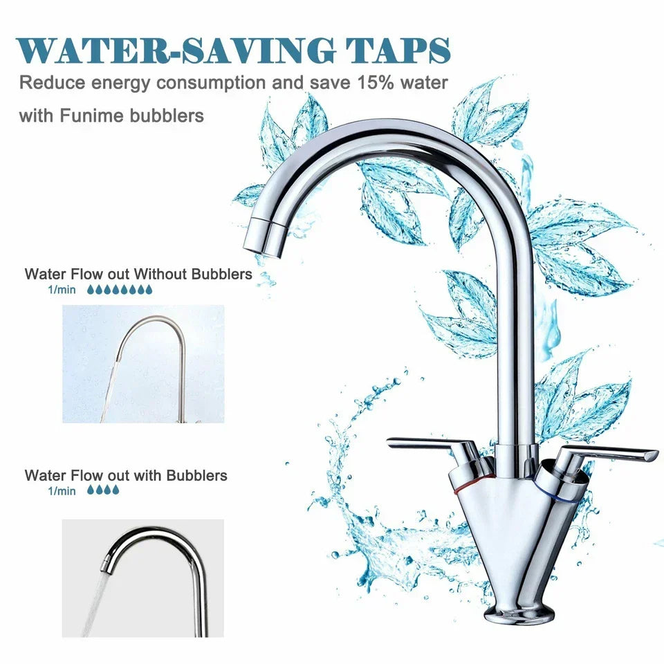 Modern Kitchen Mixer Tap Dual Lever Swivel Spout Mono Chrome Sink Taps Faucet Corbycart