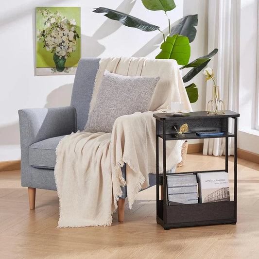 Vintage Narrow Side Table with Storage Shelf, 3 Tier Slim End Table Modern Sofa CorbyCart