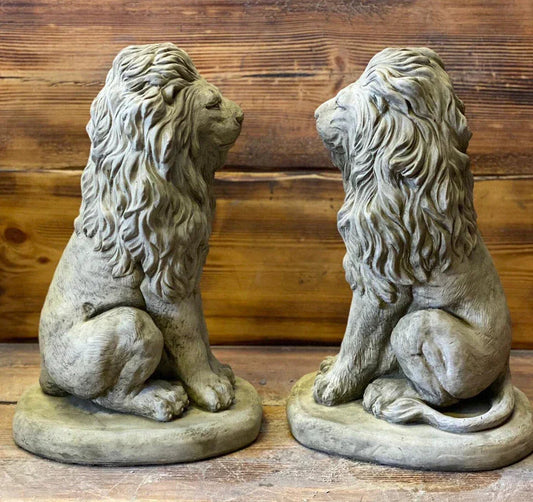 LION PAIR Stone Garden Ornament 40cm Statue Corbycart