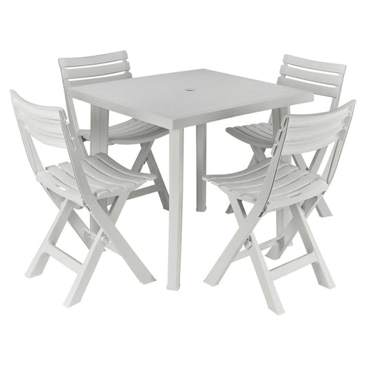 5PCs White Plastic Garden Dining Table with Chairs Set Patio Deck Outdoor Furniture CorbyCart