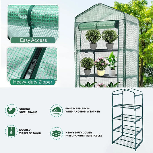 4 Tier Mini Greenhouse Outdoor Garden Plants Grow Green House with PVC Cover CorbyCart